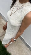 ÇİÇEK DESENLİ AJUR ELBİSE BEJ 