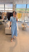 ÇİÇEK DESENŞİ TENSEL JEAN GÖMLEK ELBİSE MAVİ