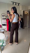 Çımalı Kemerli Kot Pantolon Kahve
