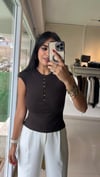 Düğmeli Kısa Kollu Top-Koyu Kahve 31887
