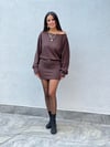 DÜŞÜK OMUZ MODAL KUMAŞ ELBİSE KAHVE 11074