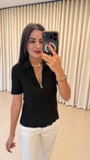 Fermuarlı Kısa Kol Kazak Siyah