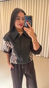 Gömlek Yaka Zebra Desen Detaylı Takım Acı Kahve