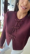 İncili Fiyonk Aksesuarlı Triko Hırka-Bordo 60983