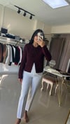 İncili Fiyonk Aksesuarlı Triko Hırka-Bordo 60983