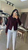 İncili Fiyonk Aksesuarlı Triko Hırka-Bordo 60983