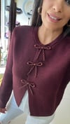 İncili Fiyonk Aksesuarlı Triko Hırka-Bordo 60983