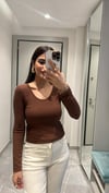 KAŞKORSE KUMAŞ U YAKA BLUZ KAHVE