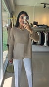Kayık Yaka Ajurlu Triko Kazak-Bej 10807