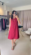 KETEN KUMAŞ ÇAN ELBİSE BORDO