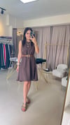 KETEN KUMAŞ ÇAN ELBİSE KAHVE