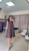 KETEN KUMAŞ ÇAN ELBİSE KAHVE