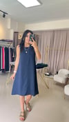 KETEN KUMAŞ ÇAN ELBİSE LACİVERT