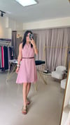 KETEN KUMAŞ ÇAN ELBİSE PEMBE