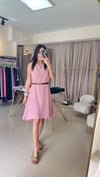 KETEN KUMAŞ ÇAN ELBİSE PEMBE