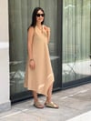 Keten Verev Kesim Elbise Camel