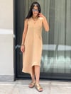 Keten Verev Kesim Elbise Camel