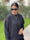 Kolları Taşlı Sweat Beyaz