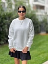 Kolları Taşlı Sweat Beyaz