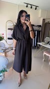 MASSİ TENSEL KUMAŞ ELBİSE KAHVE