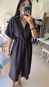 MASSİ TENSEL KUMAŞ ELBİSE KAHVE