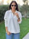 MODAL KUMAŞ FERMUAR YAKA SWEAT BEYAZ
