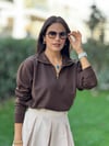 MODAL KUMAŞ FERMUAR YAKA SWEAT KAHVE