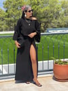 Müslin Kumaş Derin Yırtmaç Detay Etek Crop Takım Siyah