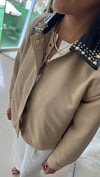 Orijinal Model Yakası Deri ve Taş İşlemeli Premium Camel Ceket C1554