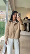 Orijinal Model Yakası Deri ve Taş İşlemeli Premium Camel Ceket C1554