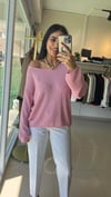Oval Yaka Yumuşak Dokulu Triko Kazak-Pembe 10706
