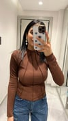 PARÇALI ZARA MODEL BLUZ KAHVE 
