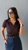 POLO YAKA AJURLU TRİKO KAHVE