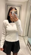 POLO YAKA İKİ RENGİ SAÇ ÖRGÜ KAZAK BEYAZ