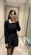 POLO YAKA İKİ RENGİ SAÇ ÖRGÜ KAZAK SİYAH