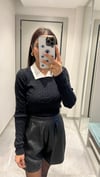 POLO YAKA İKİ RENGİ SAÇ ÖRGÜ KAZAK SİYAH