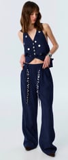 Pul Aksesuarlı , Premium Yelek & Pantolon Lacivert Takım