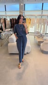 Sırtı Düğme Detaylı Tencel Kumaş Takım Indigo