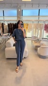 Sırtı Düğme Detaylı Tencel Kumaş Takım Indigo