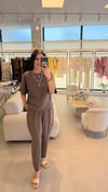 Sırtı Düğme Detaylı Tencel Kumaş Takım Kahve