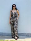 Siyah Leopar Desen Askılı Bluz Pantolon Takım 24Y986109