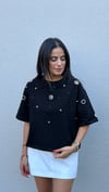 TAŞ İŞLEMELİ MARKA MODEL BLUZ  SİYAH