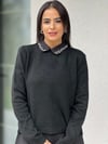 Taş İşlemeli Yaka Detaylı Yumoş Kazak Siyah