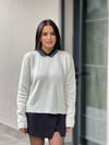 Taş İşlemeli Yaka Detaylı Yumoş Kazak beyaz