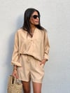 TENCEL KUMAŞ GÖMLEK ŞORT TAKIM CAMEL
