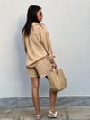 TENCEL KUMAŞ GÖMLEK ŞORT TAKIM CAMEL