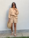 TENCEL KUMAŞ GÖMLEK ŞORT TAKIM CAMEL