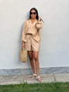 TENCEL KUMAŞ GÖMLEK ŞORT TAKIM CAMEL