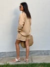 TENCEL KUMAŞ GÖMLEK ŞORT TAKIM CAMEL