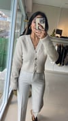 V Yaka Düğmeli Triko Hırka-Açık Bej 60273